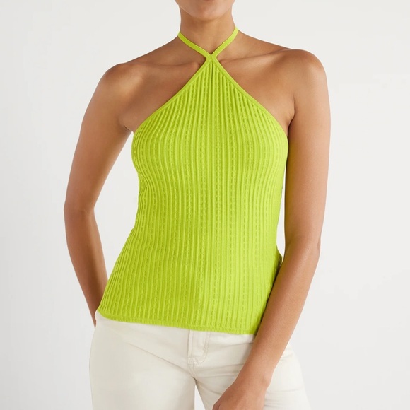 Scoop Tops - 43) One Scoop Women's Sleeveless Halter Tie Pullover Sweater sz XL NWT pink lime